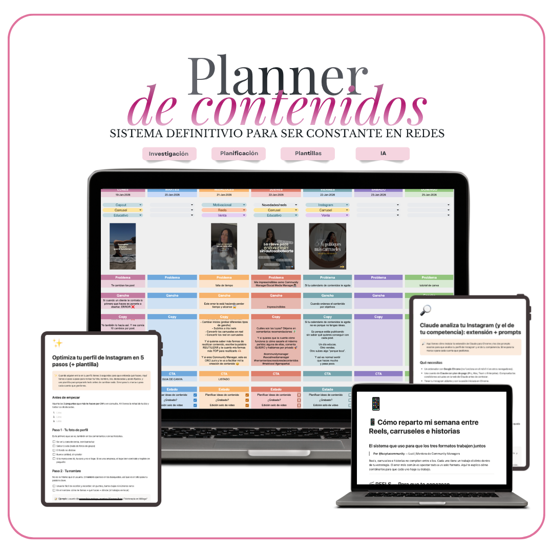Planner de contenidos en portátil y móvil