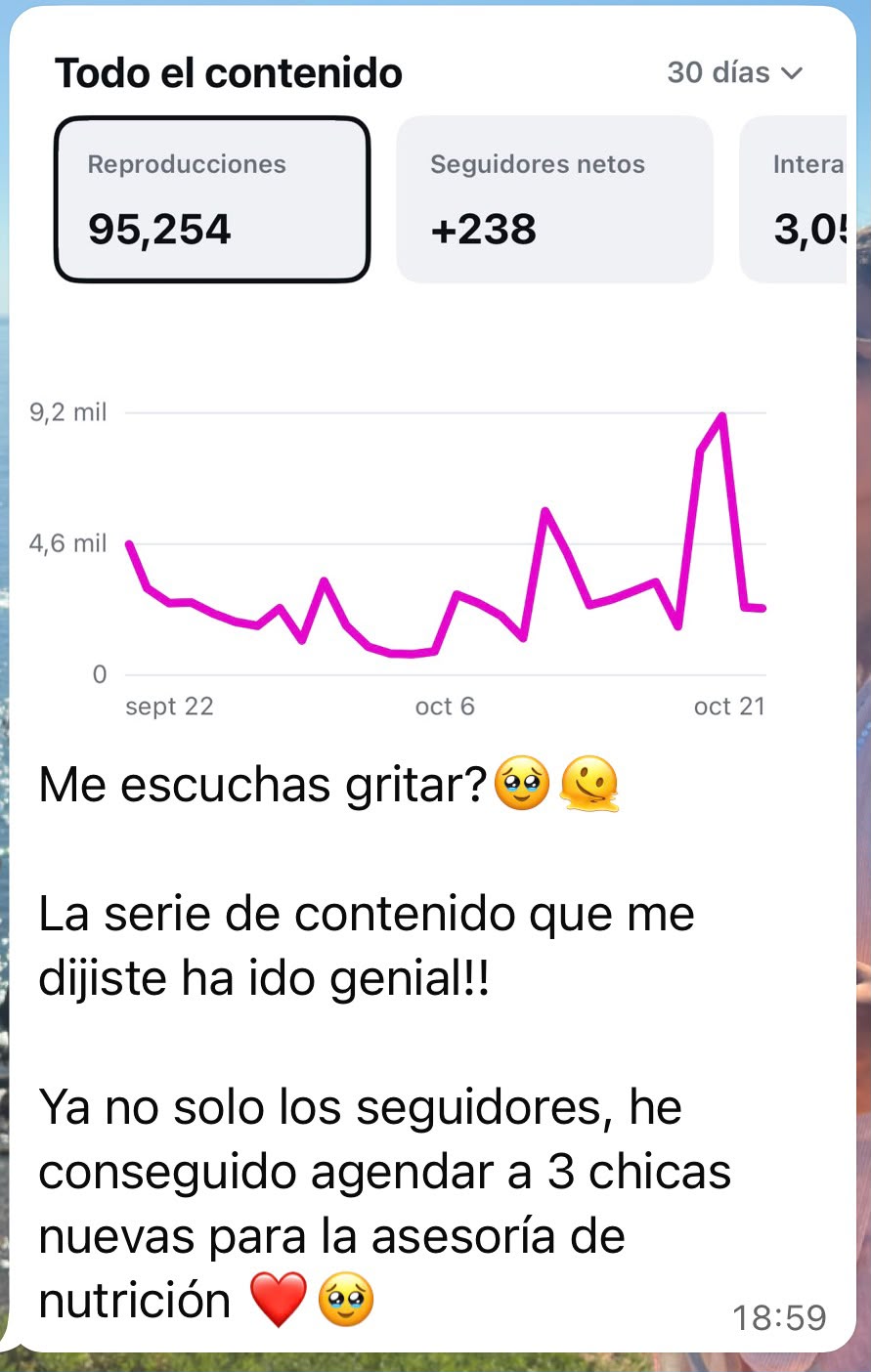 WhatsApp: 95.254 reproducciones en 30 días y 3 clientas nuevas para su asesoría de nutrición
